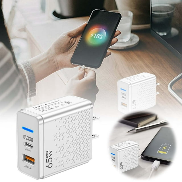 Chargeur de Téléphone USB‐C 65 W, Bloc de Charge Murale Rapide, Adaptateur Cube Compact avec Indicateur DEL