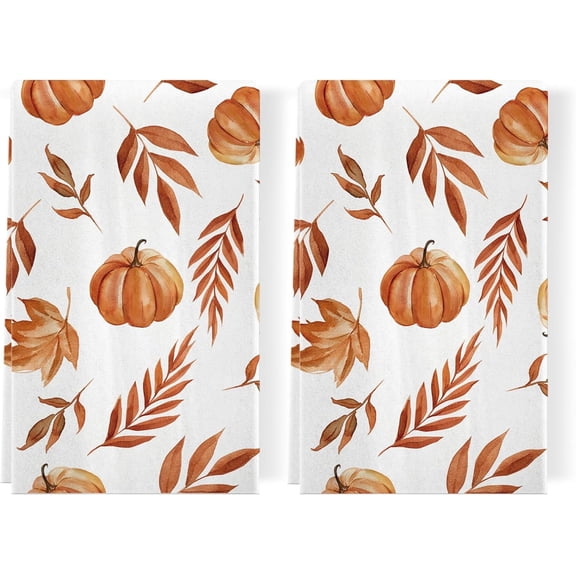 Fall Kitchen Towels Set of 2, Fall Leaves Pumpkin Dish Towels Farmhouse Autumn Thanksgiving Harvest Festival Decorations and Supplies for Home