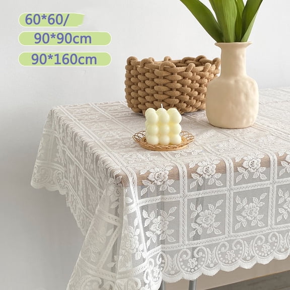 White Lace Tablecloth for Rectangular Coffee Tables,Vintage Style Wedding Table Cloths for Reception,Baby Shower,Birthday Party,Formal Dining,Dinner Parties (55 x 79 Inches)
