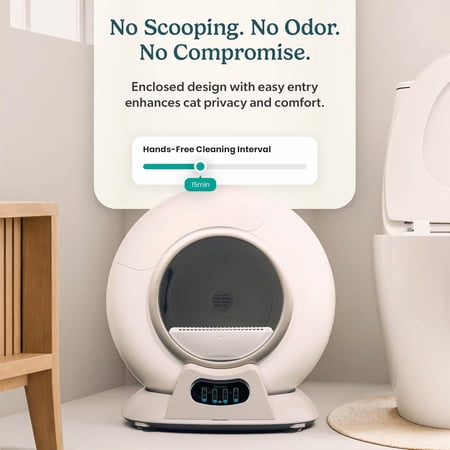 Petcove Automatic Litter Box Self Cleaning with Smart App Control and Safety Sensors for Multiple Cats - Gray