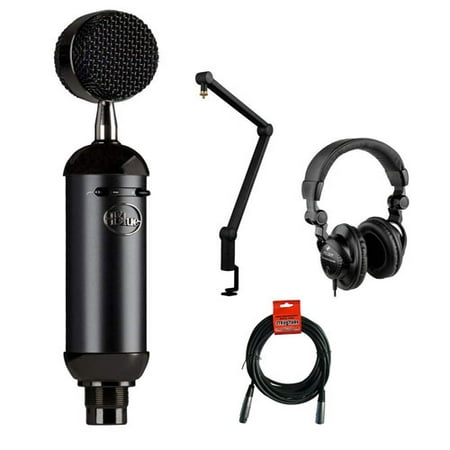 Blue Blackout Spark SL XLR Condenser Microphone with Blue Compass Tube-Style Broadcast Boom Arm, HPC-A30 Studio Monitor Headphone and XLR