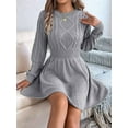 thumbnail image 3 of Women'S Fall Long Sleeve Mock Neck Sweater Dress Casual Loose Ribbed Knit Mini Short Pullover Dresses Grey L, 3 of 8