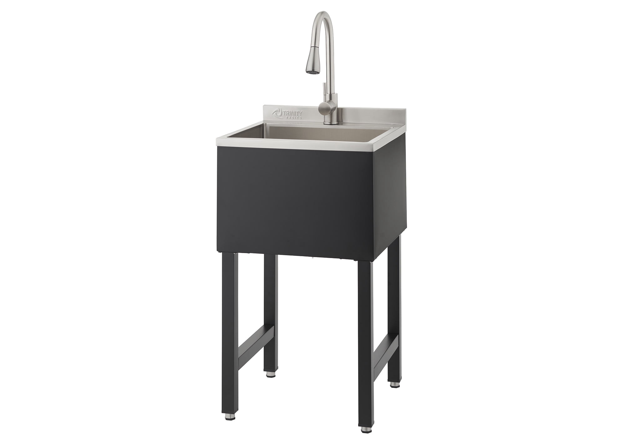 TRINITY BASICS | 18x16x13 Basin | Stainless Steel Utility Sink | NSF | w/ Pull-Out Faucet | Black