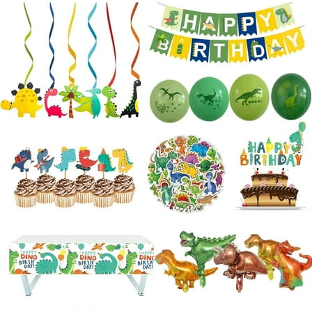 Dinosaur Birthday Party Supplies for 3 4 5 6 7 Year Old Kids 108 Pcs Birthday Decorations Include Banner Tableware,Cake Toppers,Balloons,Hanging Swirls,Stickers for 5 6 7 8 9 Years Old