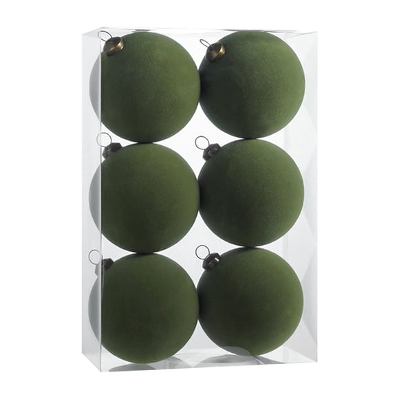 Staron Velvet Christmas Ornaments Sets, 6PCS Green Flocked Shatterproof Christmas Ornaments, 80mm 3.15 Inch Large Christmas Tree Ornaments for Christmas Tree Decorations