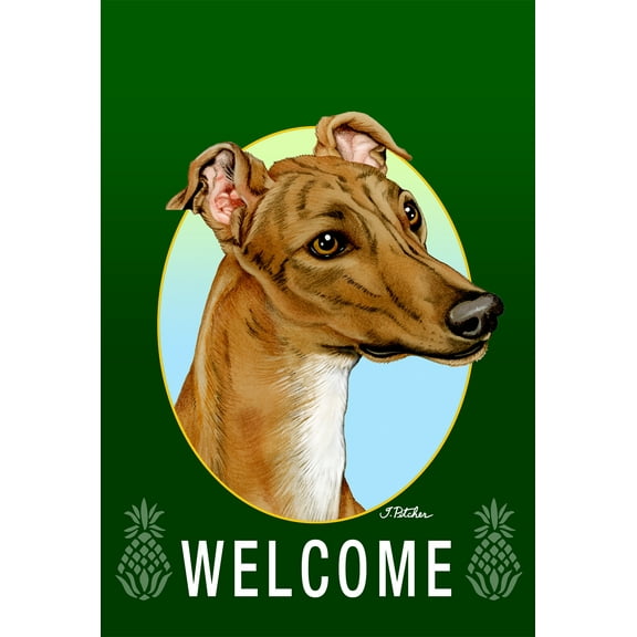 Greyhound - Best of Breed Welcome Pineapples Garden Flags. Flag is 12" x 17"