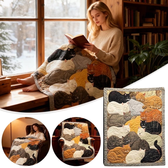 Fwttom Throw Blanket for Couch, Blankets And Throws with Flocking Cats Sleeping Patterns, Portable Cozy Blankets for Beds Sofa Home Decor Office Car Camping