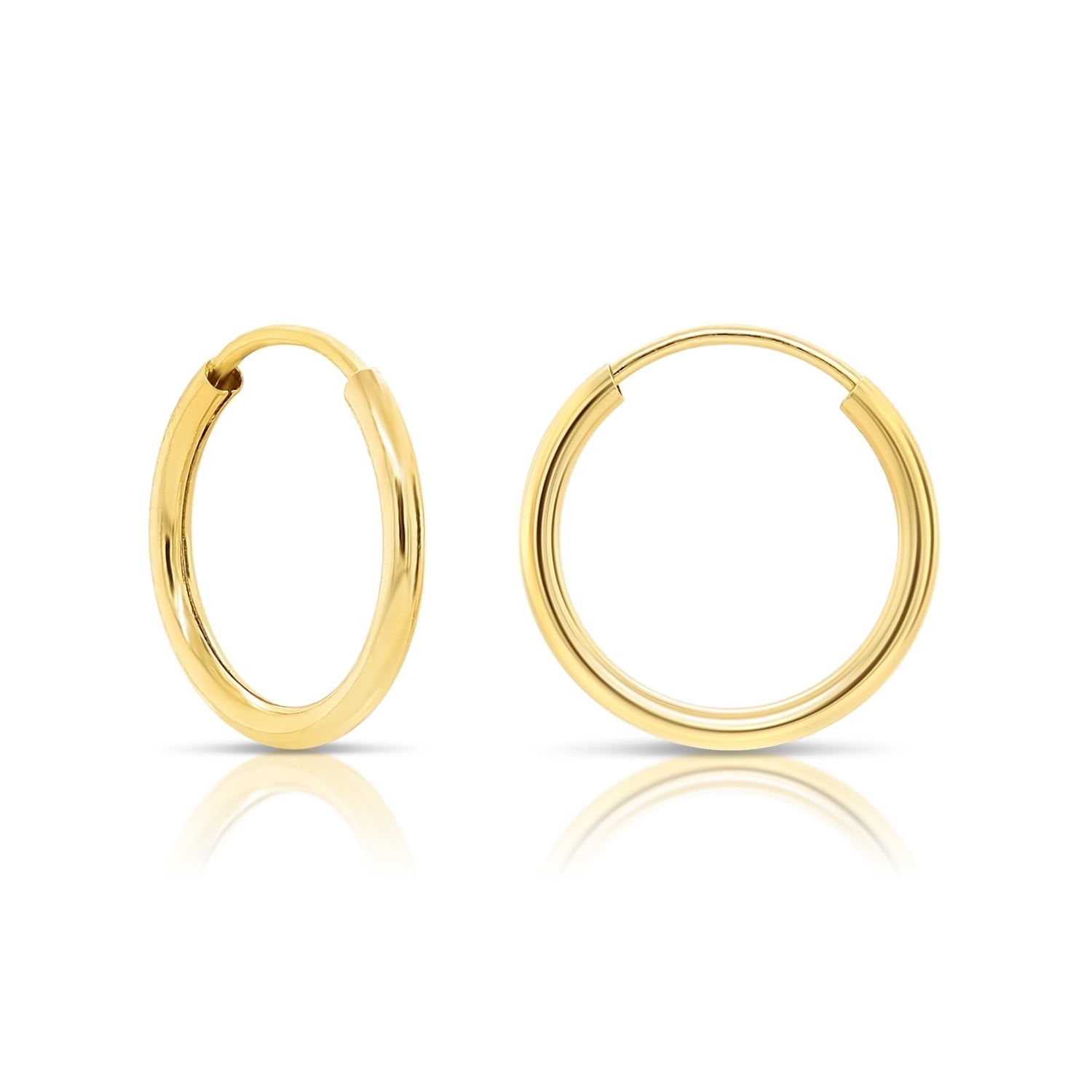 Tilo Jewelry 14K Yellow Gold Endless Hoop Earrings, 1mm Tube (10mm) Women, Men, Unisex