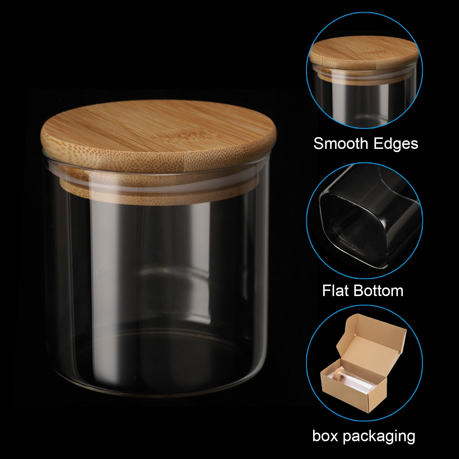 Uxcell 10 oz Glass Jar with Airtight Bamboo Lid Glass Kitchen Container Clear Food Storage Jar 2 Pack (7.8x7.8cm)