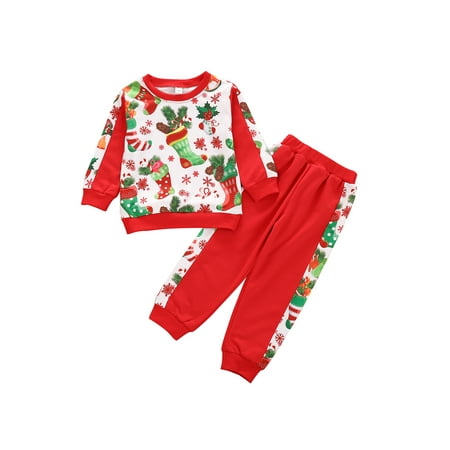

Children s Christmas Clothing Set Two-Piece Printed Crew Neck Pullover And Pants