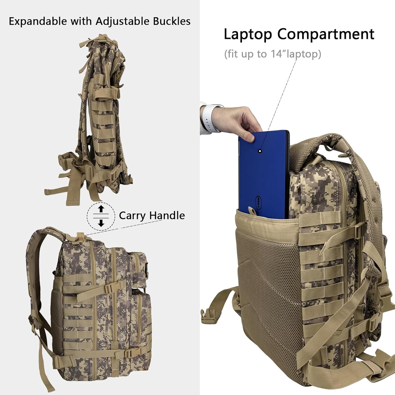WOLT | 50L Camping Backpack--Large Multifunction Outdoor Molle Bag Backpacks Camokhaki