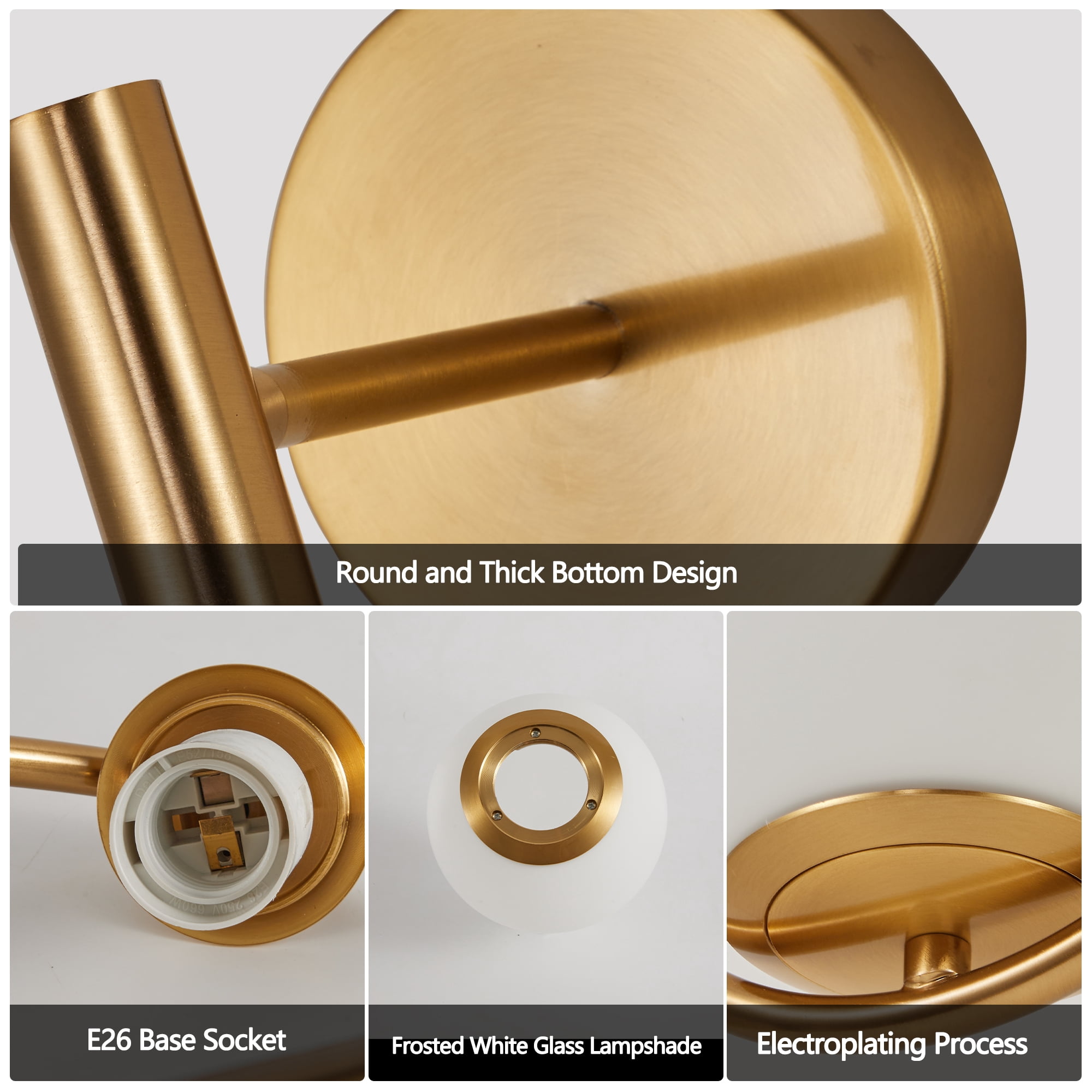 Efdelf Modern Energy Efficient Brushed Brass Wall Sconces with Frosted Glass Globe 2 Count