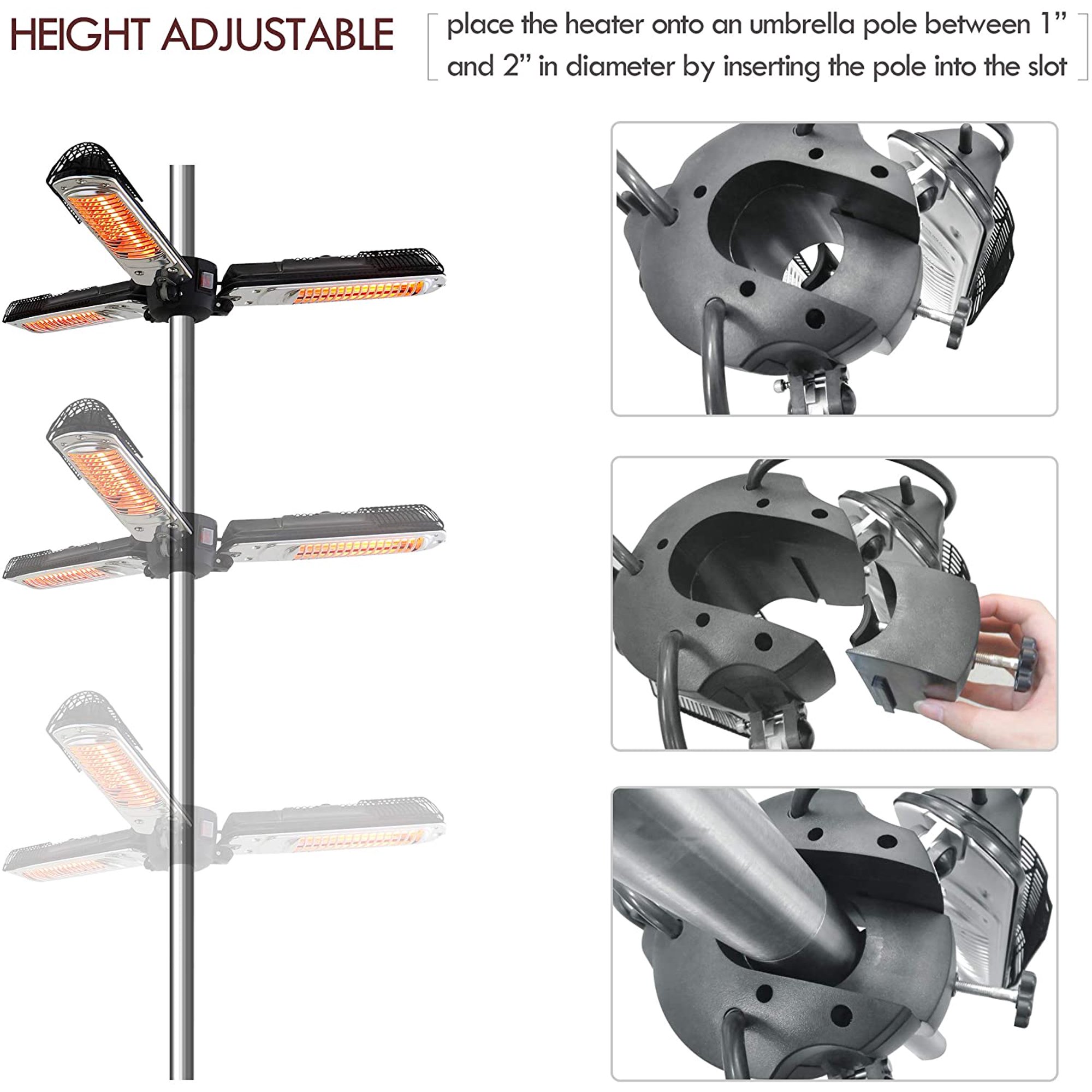 Electric Patio Parasol Umbrella Heater, Folding Outdoor Electric Infrared Space  Heater with 3 Heating Panels for Pergola or Gazabo | Walmart Canada