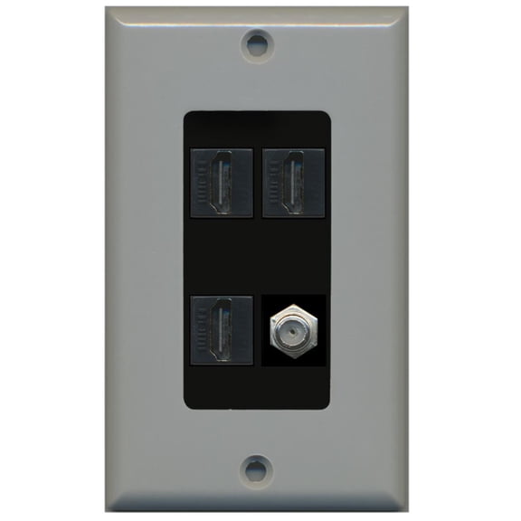 RiteAV - 3 x HDMI and 1 x Coax Cable TV F Type Port Wall Plate Decorative - Gray/Black