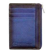 ID STRONGHOLD RFID Blocking Front Pocket Mini Wallet - Slim Leather Wallet with Zipper - Royal Blue