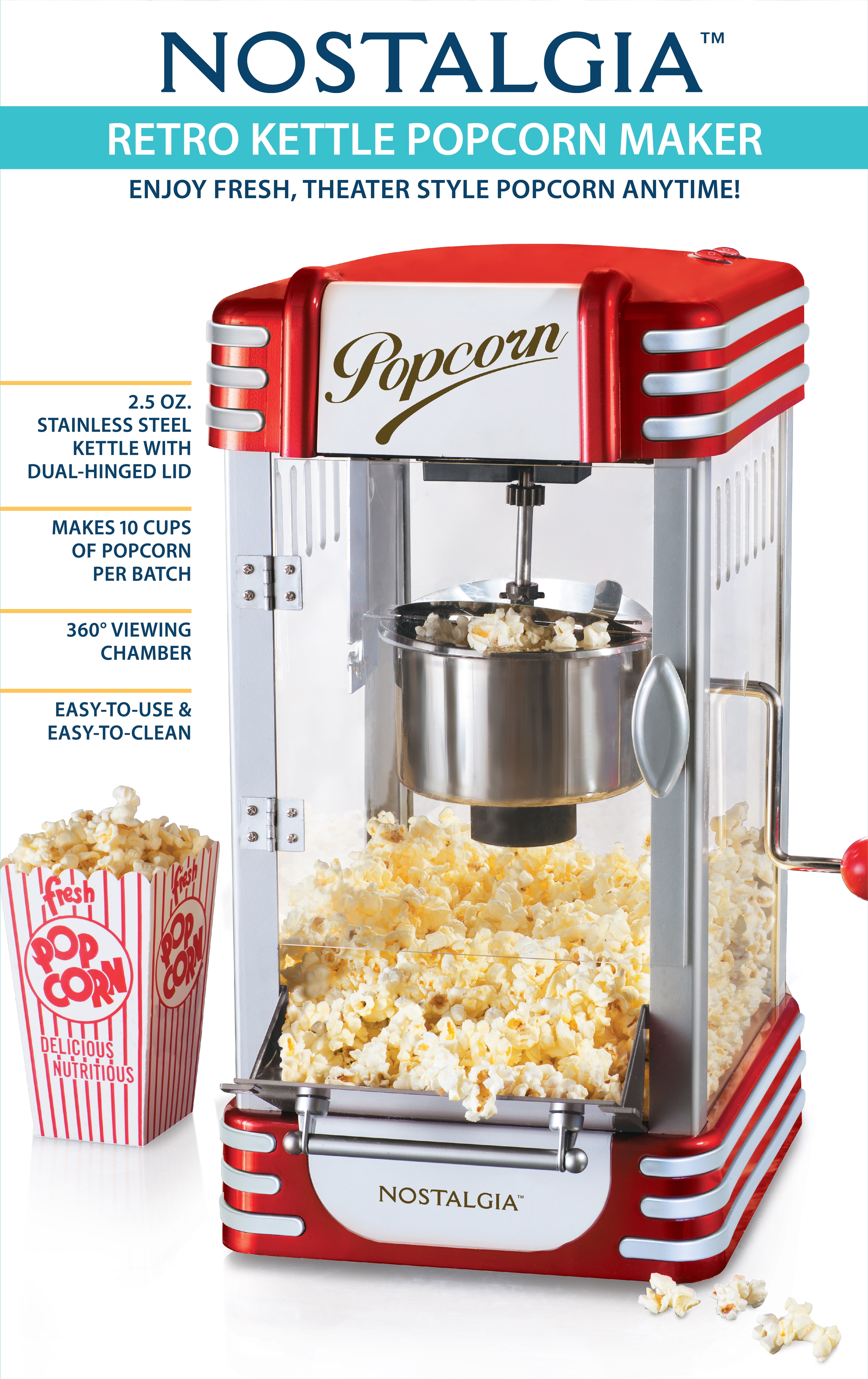 Olde Midway Retro-Style Popcorn Machine with 2.5-Ounce Kettle