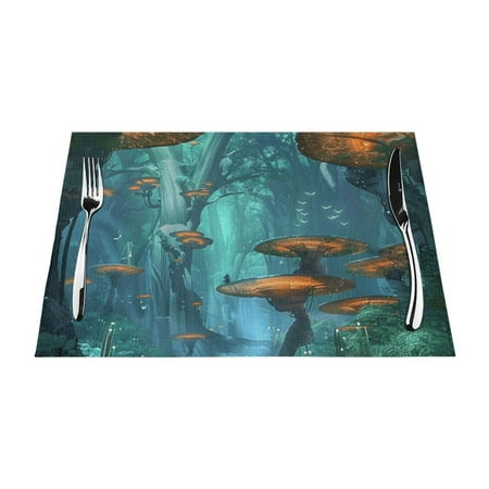 

close-up of jungle Table mat can be wiped dinner mat set felt can be wiped heat-resistant waterproof and non slip dinner mat rectangular thick mat