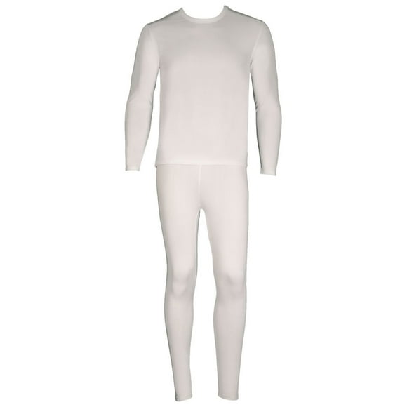 SLM Men's Microfiber Fleece Thermal Underwear Two Piece Long Johns Set-Large-White