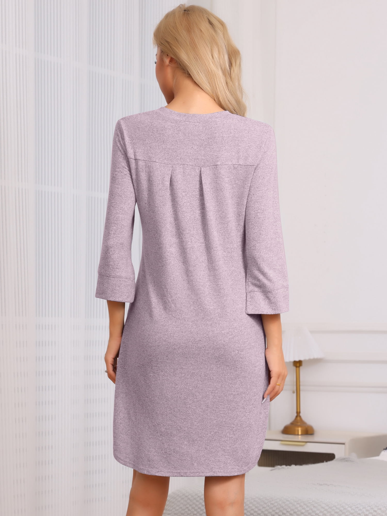 DARING DIVA Women's Half Sleeve Button Down Knit Strechy Soft Sleep Dress XS Purple