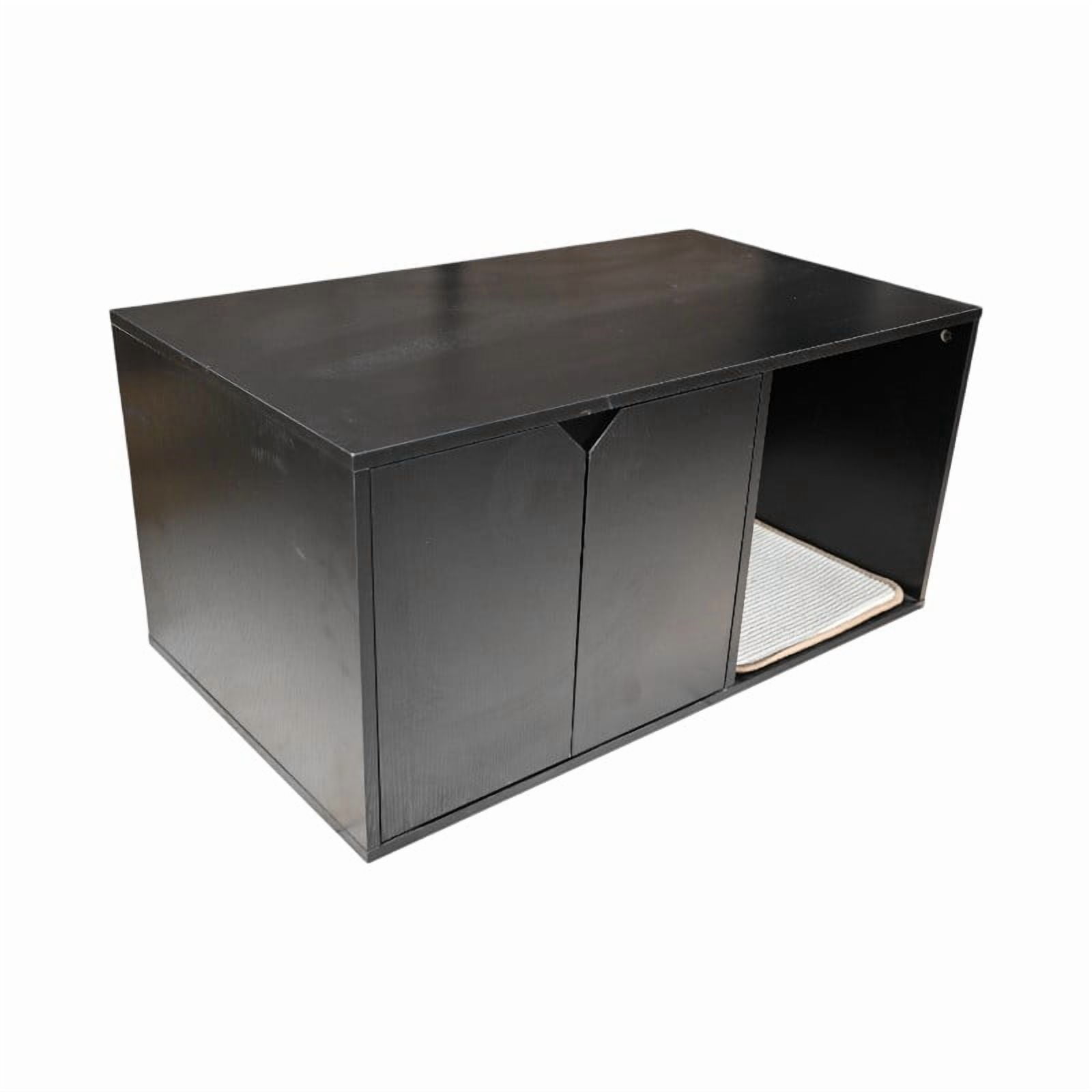 Cat Litter Box Enclosure, Modern Black Cat House Furniture with Corrugated Cardboard Scratch Pad, Sturdy Melamine Shelter, Decorative Indoor Pet Cabinet for Home Use