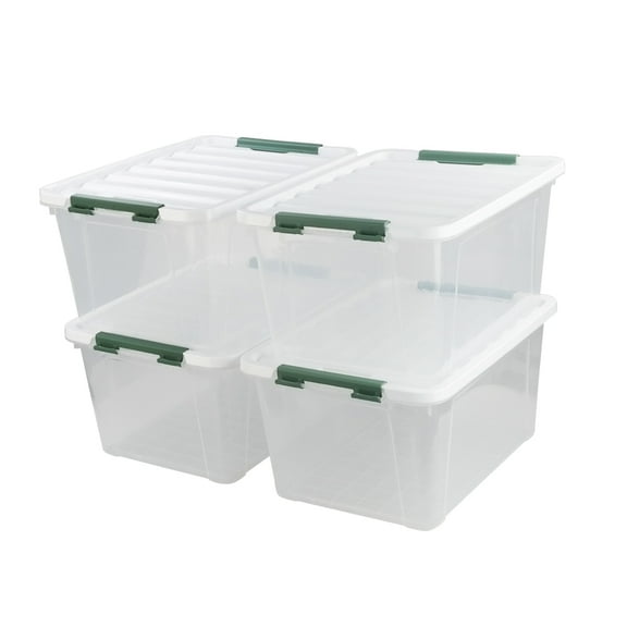 Gloreen 20 Quart Plastic Storage Box, Clear Lidded Storage Bin, 4 Packs