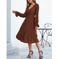 thumbnail image 3 of Women's Spring Dress, Long Sleeve Mini Tunic Casual V Neck Wedding Guest Dresses, 3 of 7