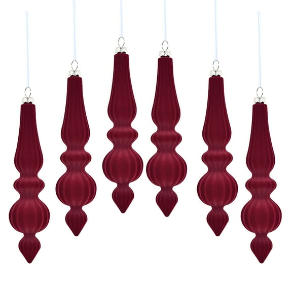 LAMIRO 6Pcs 6.69In Cone Shaped Velvet Flocking Balls Finial Hanging Christmas Decoration Home Decor for Vintage Holiday Party Christmas Tree Ornaments Red