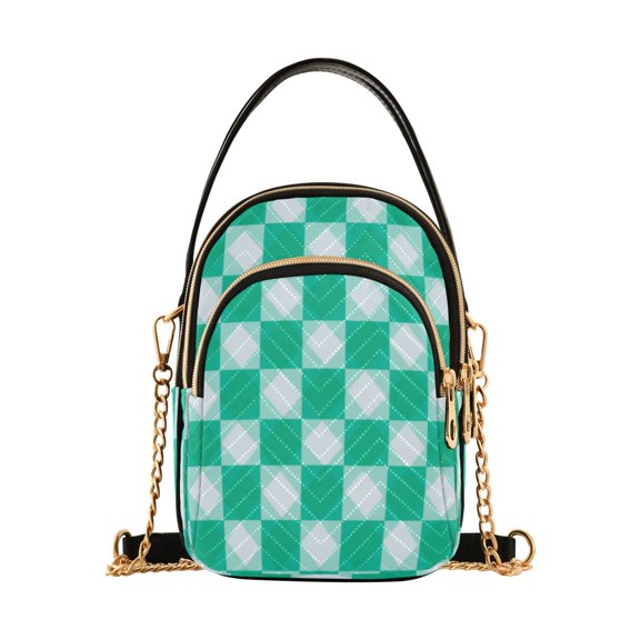Leather Handbag Crossbody Bag Emerald Green Squares