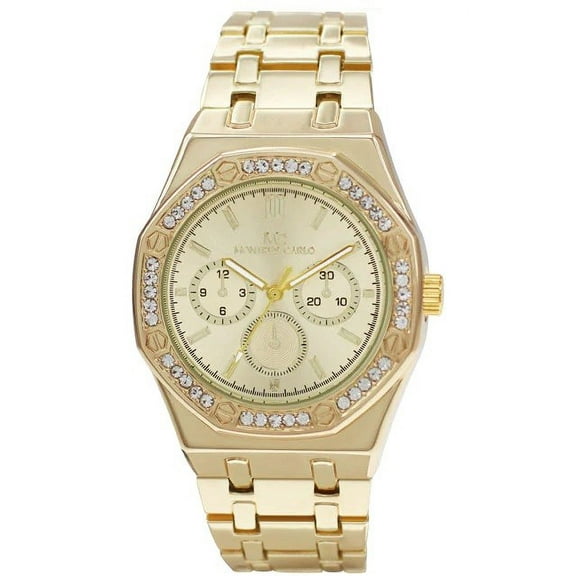 42mm Montres Carlo Men's Fashion Metal Band Modern Dress Sports Watch Luxury (Gold)