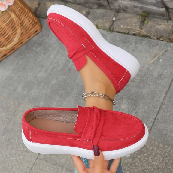 ZunFeo Womens Platform Loafers Slip On - Red Velvet Casual Shoes with Chunky Comfort Sole, Lightweight Everyday Wear, Sizes US 5.5-9.5,Size 9