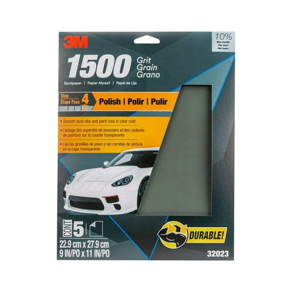 3M Wetordry Sandpaper, 32023, 1500 Grit, 9 in x 11 in, 5 Pack