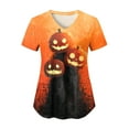 thumbnail image 7 of Godom T Shirt for Women Halloween Pumpkin Tees Fall Graphic Short Sleeve V Neck Tees, 7 of 7