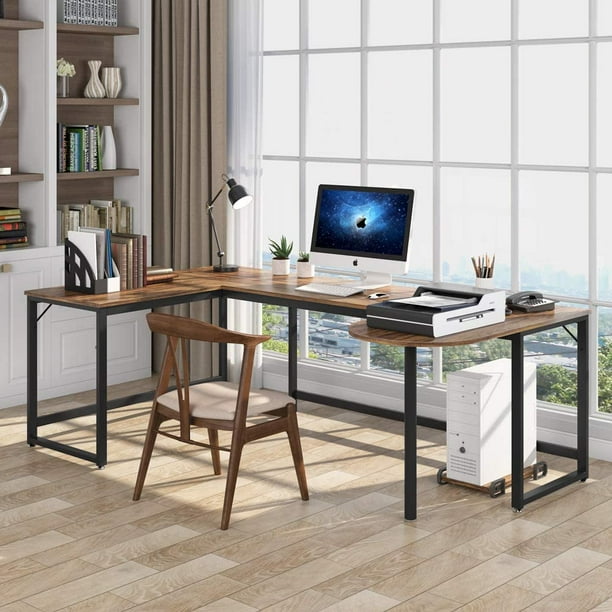LShaped Desk Corner Computer Desk Wide Work Desk with Printer Stand