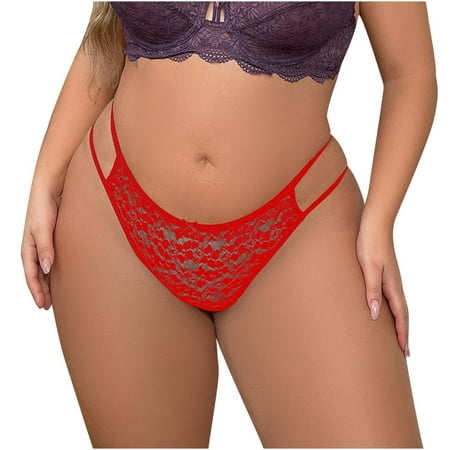 Scyoekwg G String Thongs for Women Low Waist Hollowed Out Lace Briefs Briefs Comfy Bikini Thongs Ladies Underwear Panties Cheeky Panties Breathable (Red XL)