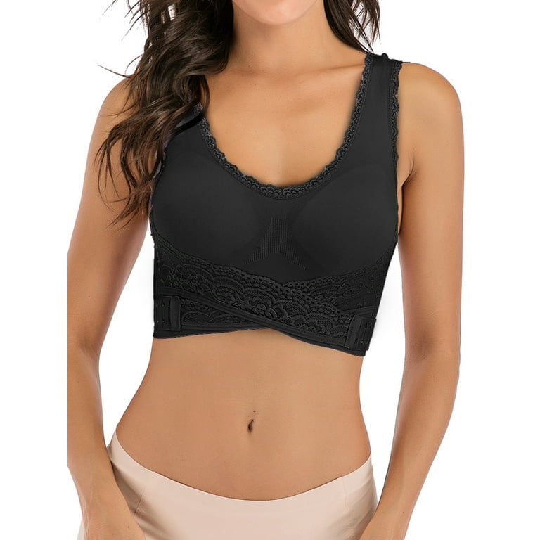 YouLoveIt Sports Bras for Women Lace Front Cross Side Buckle Wireless  Seamless Sports Bra Pullover Bra reathable Underwear Sport Bras for Workout