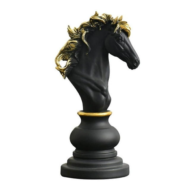 Material de resina, arte, piezas de ajedrez, escultura, adorno, figurita, decoración de oficina. Caballero negro