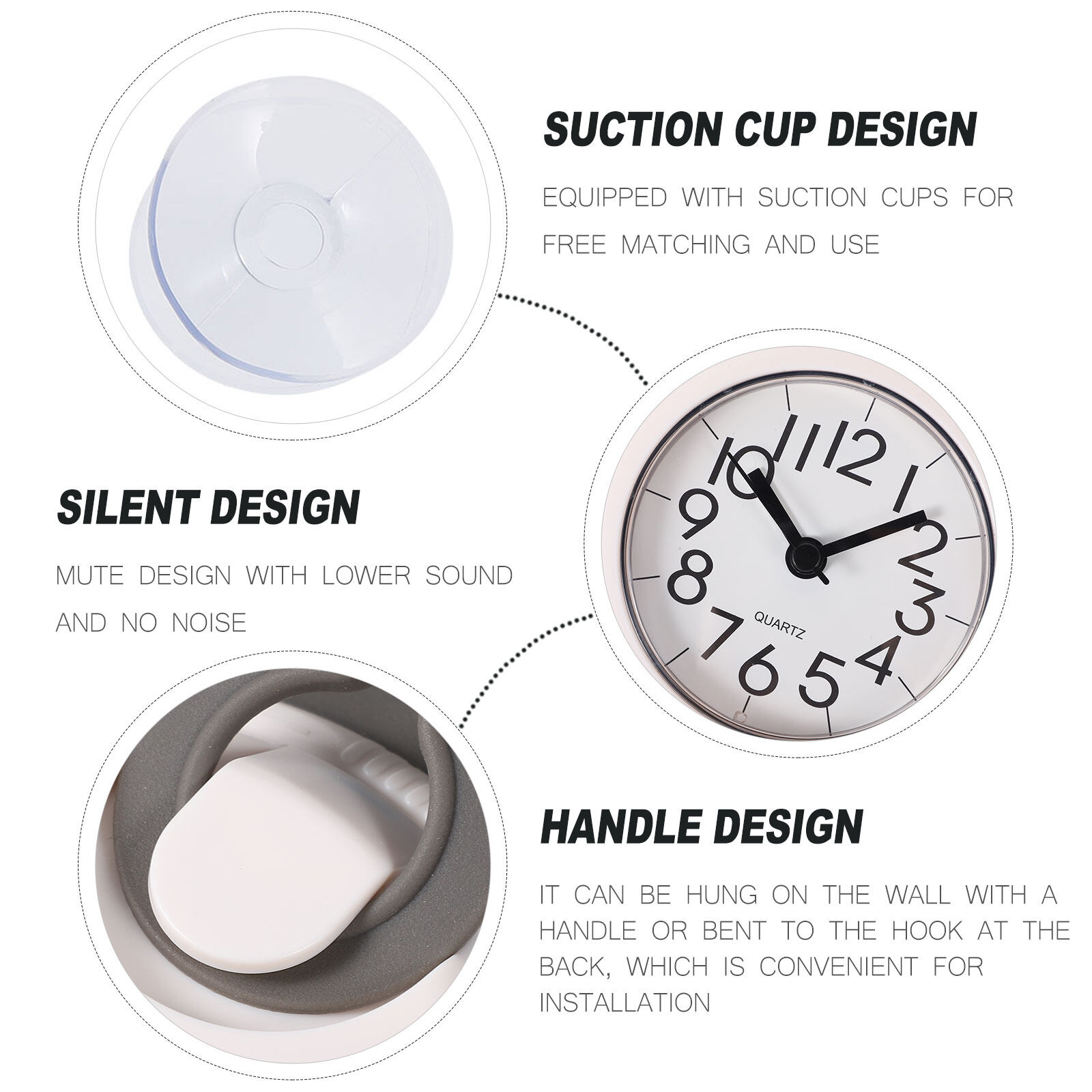 1pc Waterproof Bathroom Wall Clock with Suction Cup Hanging Mute Design