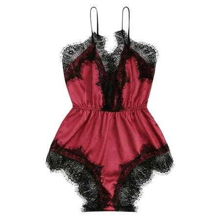 

MIARHB New Fashion Bodysuit Jumpsuit Lace Satin Silk Sleepwear Lingerie Underwear