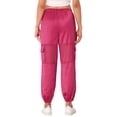 thumbnail image 3 of Pantalones de carga holgados elásticos de malla para mujer de cintura alta, color rosa intenso, 3 of 6