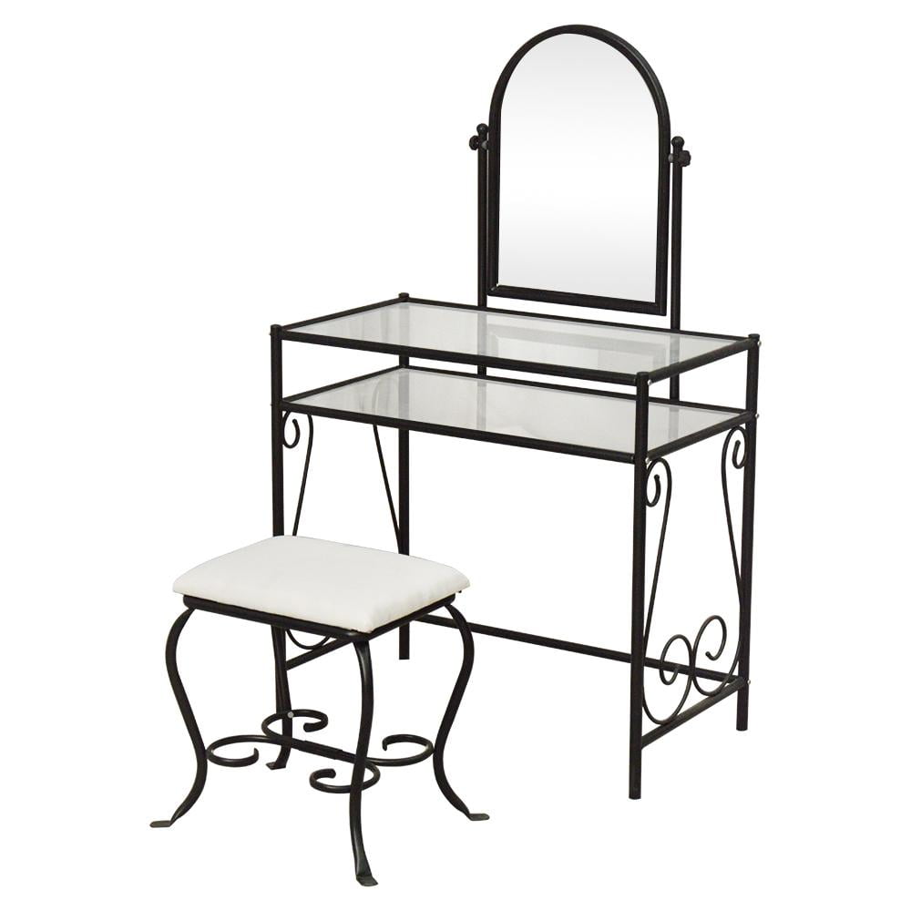 Tebru Dressing Table, Simple Iron Dresser with Square Dressing Stool