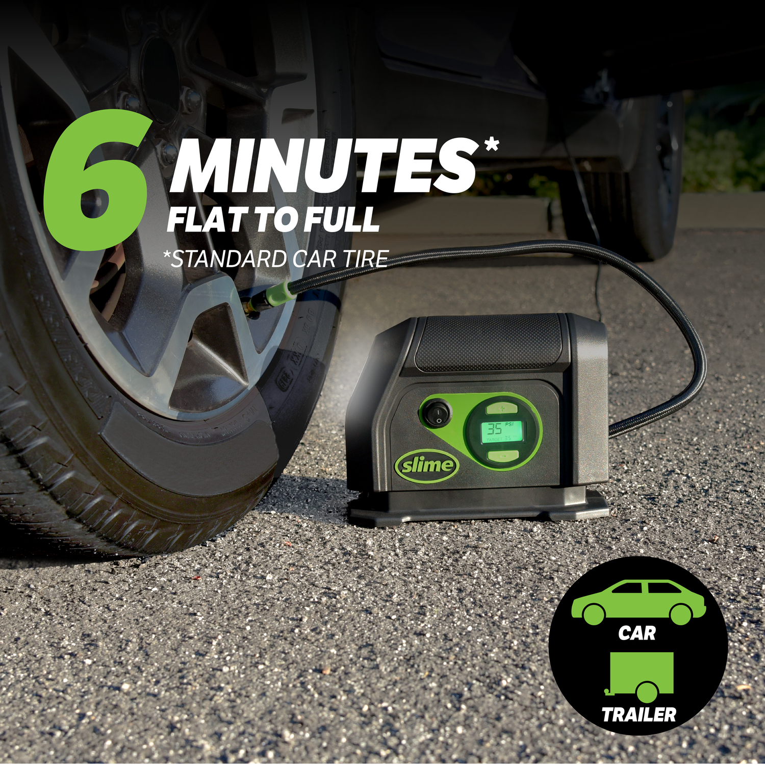Slime 12V Digital Tire Inflator, Inflates a Standard Mid-Sized Car Tire in 6 Minutes - 40051w