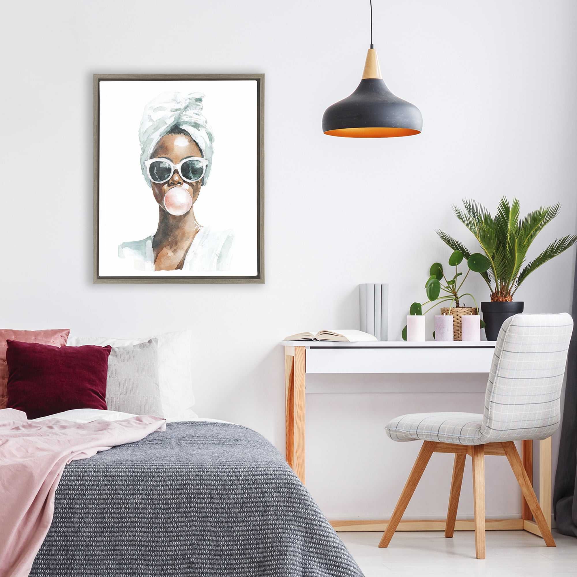 Stupell Industries Bubble Reverie Female Brown Framed Floater Canvas Wall Art, design by Svetlana Aleynikova