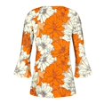 thumbnail image 4 of CYMMPU Spring Tops Button V Neck Flare Sleeve Tunic Tops Fall Trendy Shirts Loose Fit Floral Printed Blouses for Women Dressy Casual 3/4 Sleeve Pleated Dressy T-Shirts XXL, 4 of 5