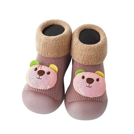 TJAZFJPA Baby First Walking Shoes Toddler Kids Baby Boys Girls Shoes First Walkers Cute Cartoon Thickened Warm Antislip Socks Shoes Prewalker Sneaker Newborn Shoes Knit Toddler Barefoot Shoes Leather
