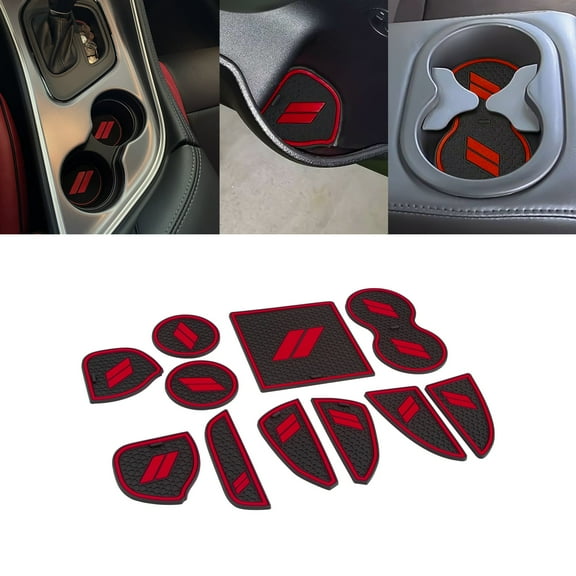Xotic Tech Car Anti-dust Mats Cup Holder Inserts, Door Pocket Center Console Liners Mat Custom Fits Interior Accessories Compatible with Dodge Challenger 2015-2023 (Red, 11pcs)