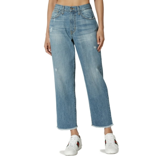 Themogan Themogan Women S Boyfriend Washed Mid Rise Loose Fit Straight Leg Cropped Jeans Walmart Com Walmart Com