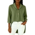 thumbnail image 2 of Hfnxid Fall Tops for Women Dressy Loose Fit 3/4 Length Sleeve Shirts Casual Button V Neck Blouses Fashion High Low Hem Tshirts Army Green XXL, 2 of 8