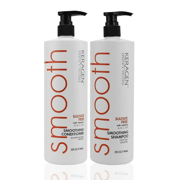 Keragen - Smoothing Shampoo and Conditioner with Keratin and Collagen for All Hair Types, Sulfate Free, 32 Oz - Moisturizes, Strengthens, Protects Color and Repair - Panthenol