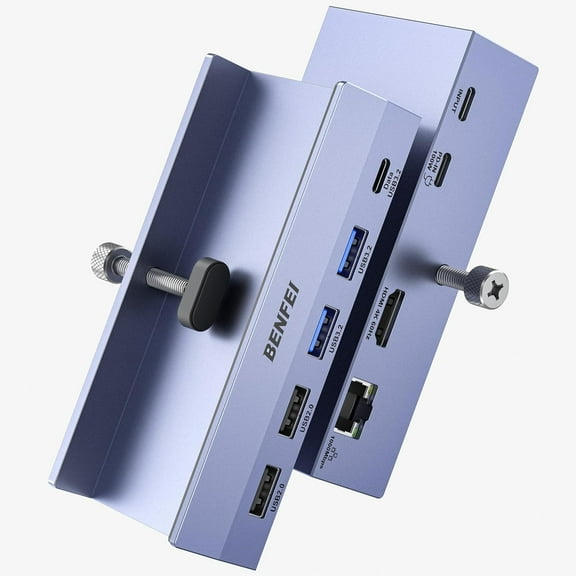 BENFEI 8-in-1 USB C Hub with Secure Clamp – Features 4K@60Hz HDMI, Gigabit Ethernet, 100W PD, 10Gbps 1x USB-C, 2 x USB-A 3.2, 2 x USB-A 2.0 Compatible with MacBook, iPad Pro, iMac, S23, XPS17