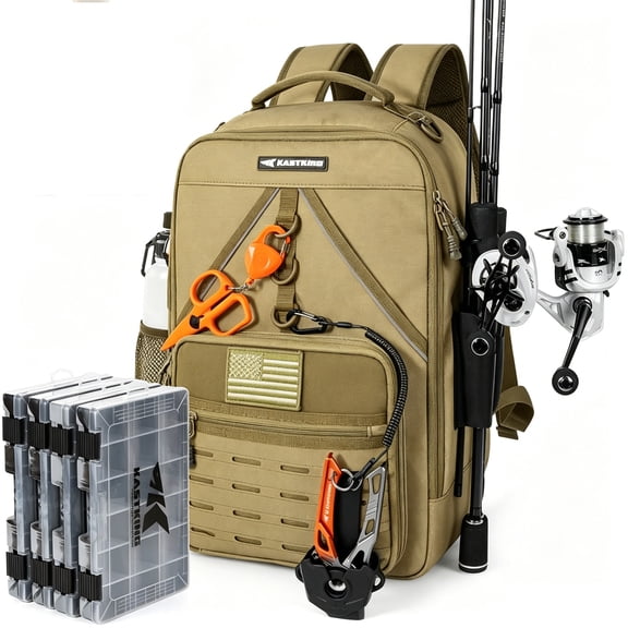 KastKing Fishing Tackle Backpack,Water-Resistant Fishing Bag With 2 Rod Holders,Fishing Gear and Equipment -KarryMate